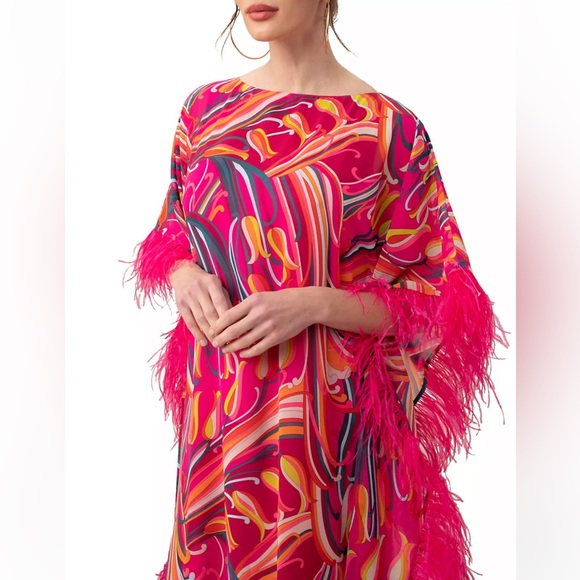 FEATHER TRIM CAFTAN DRESS - Picture 4 of 4